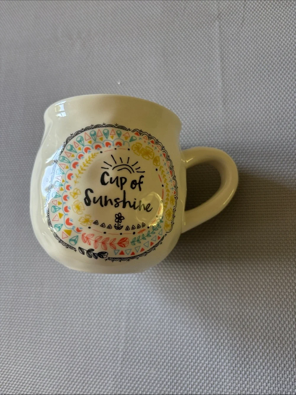 NATURAL LIFE White Ceramic Mug with Yellow, Coral & Teal Accents cup of sunshine - Picture 3 of 4